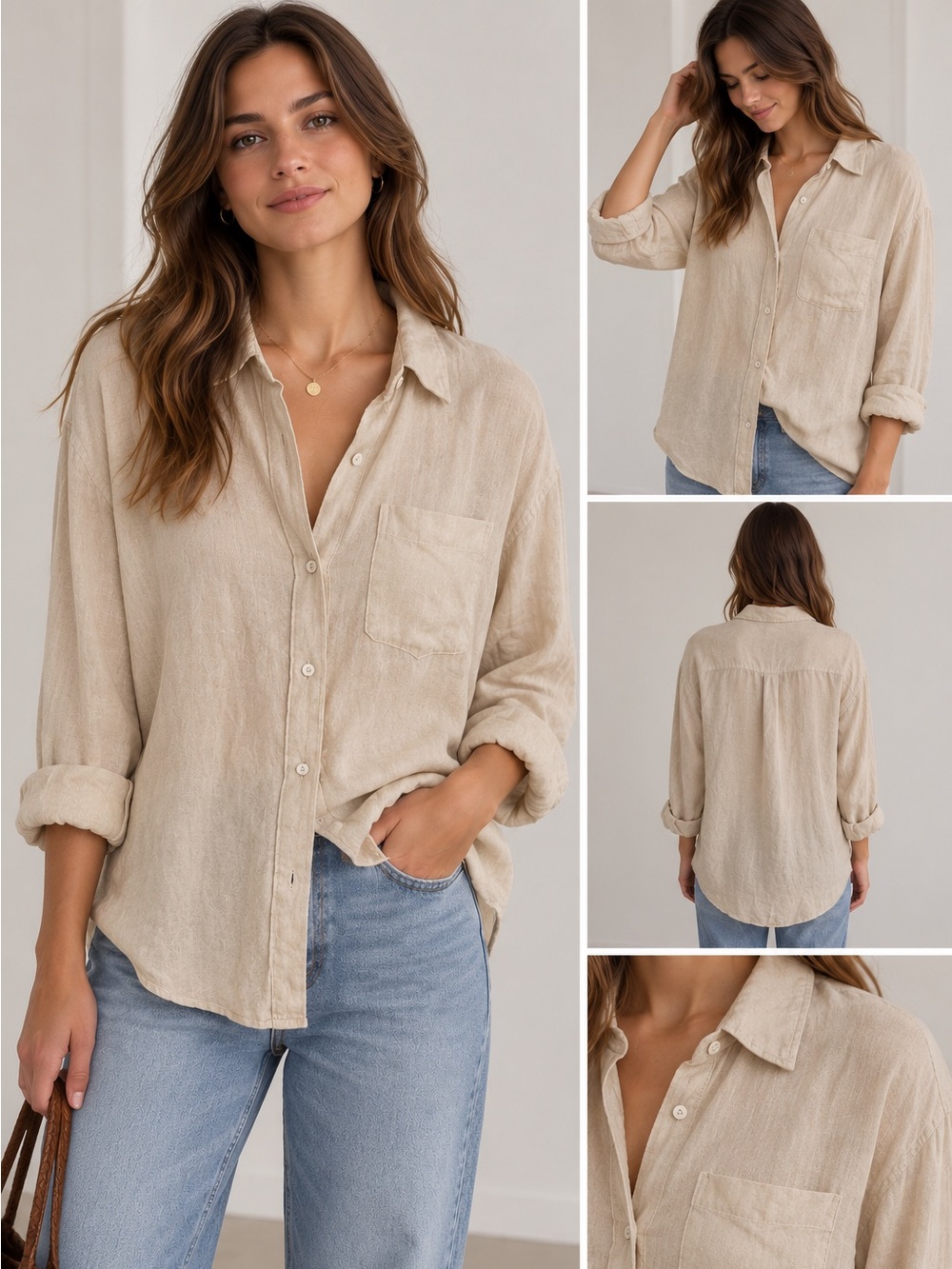 Zara Beige 100% Linen Button-Down Shirt